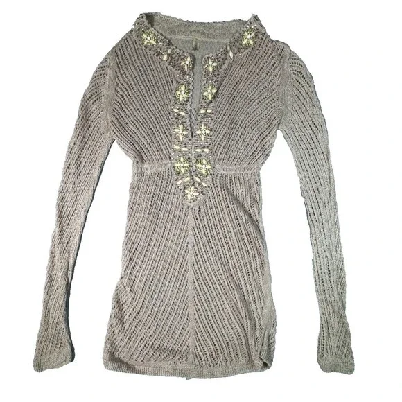 Victoria’s Secret Beaded Swim Cover Up XS Boho Crochet Knit Tunic Y2K Beach - Picture 1 of 9